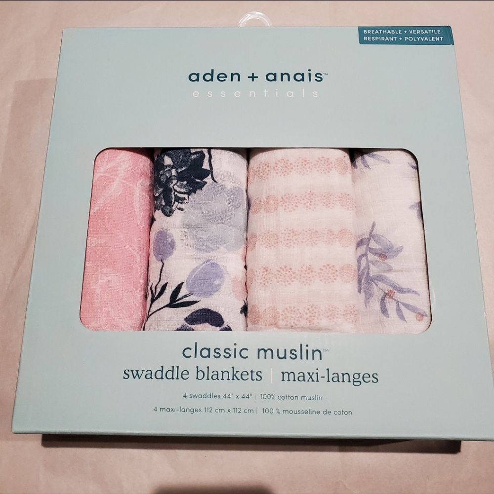 New Aden And Anais Muslin Swaddle Blankets Floral Flowers 4 Pack